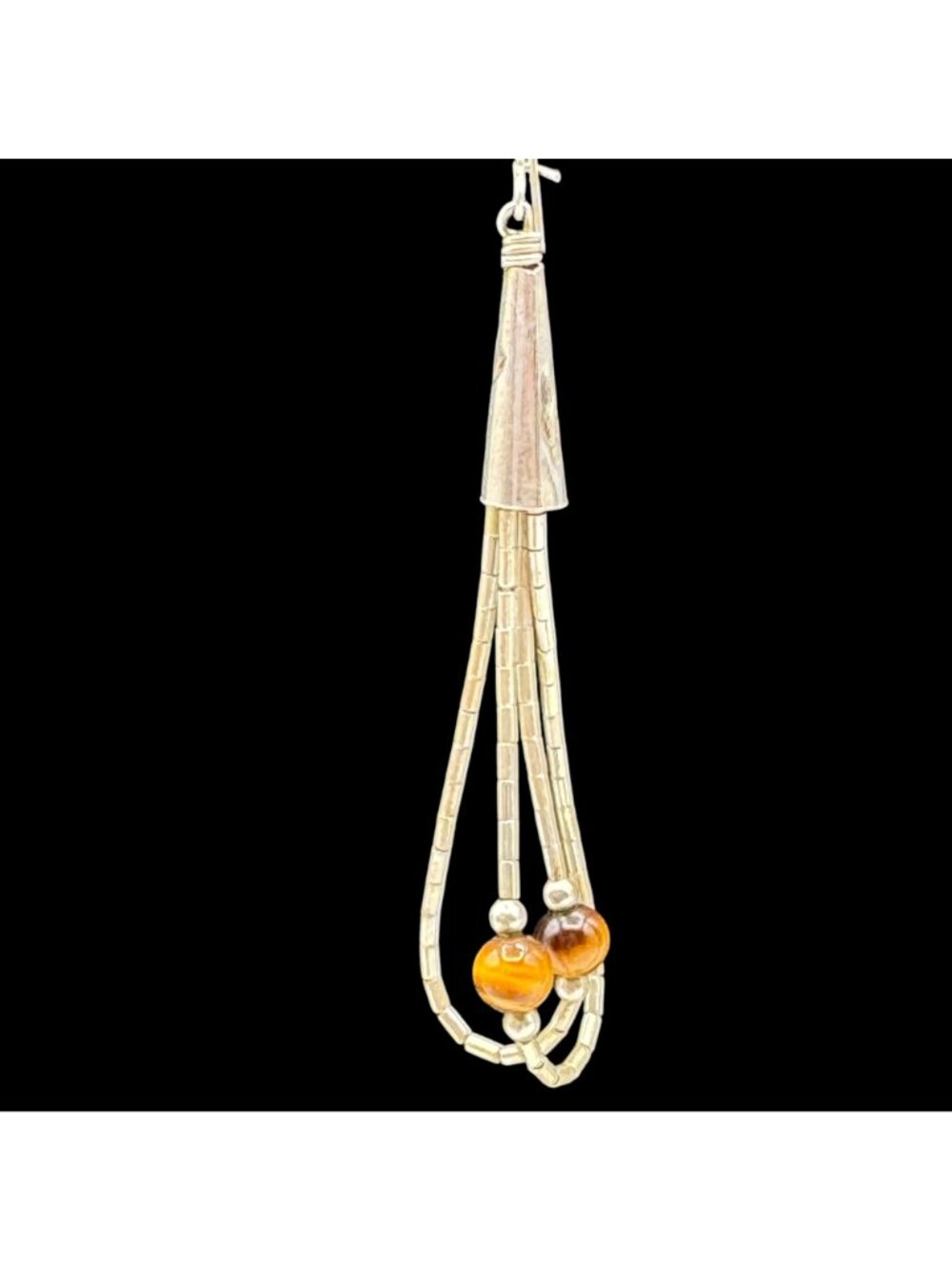 Multi-Strand Liquid Silver Necklace and Earrings Set 4mm Tiger's Eye - 20" - Picture 4 of 14